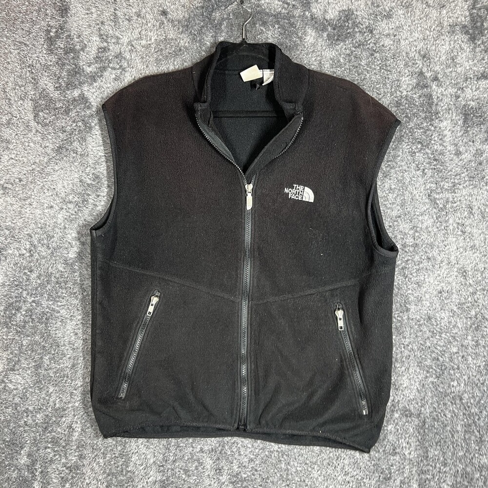 The North Face Vest Mens L Black Fleece Full Zip Pockets Collared USA Hiking